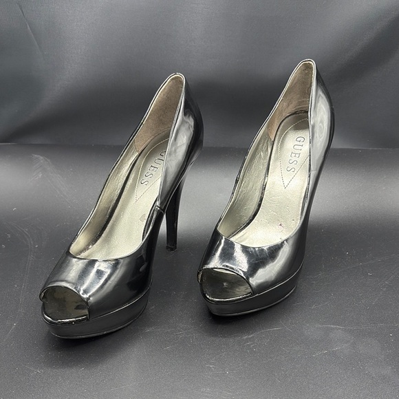 Guess Black Patent Leather Peep-Toe Heels size 7 - Picture 2 of 6